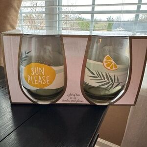 Belk Sun Please Stemless Wine Glass Set - Yellow and Green